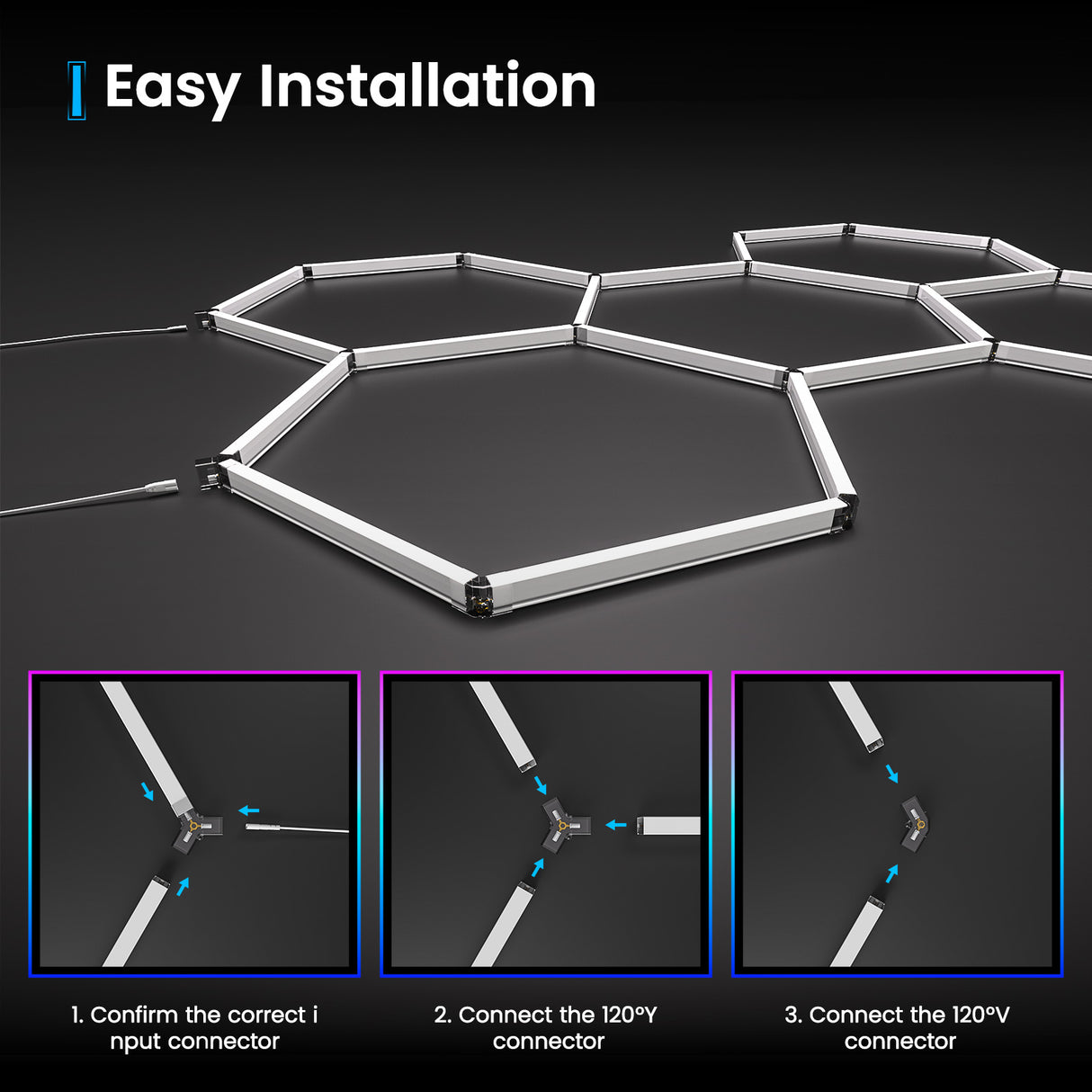 RGB Hexagon LED Lights - Easy Installation