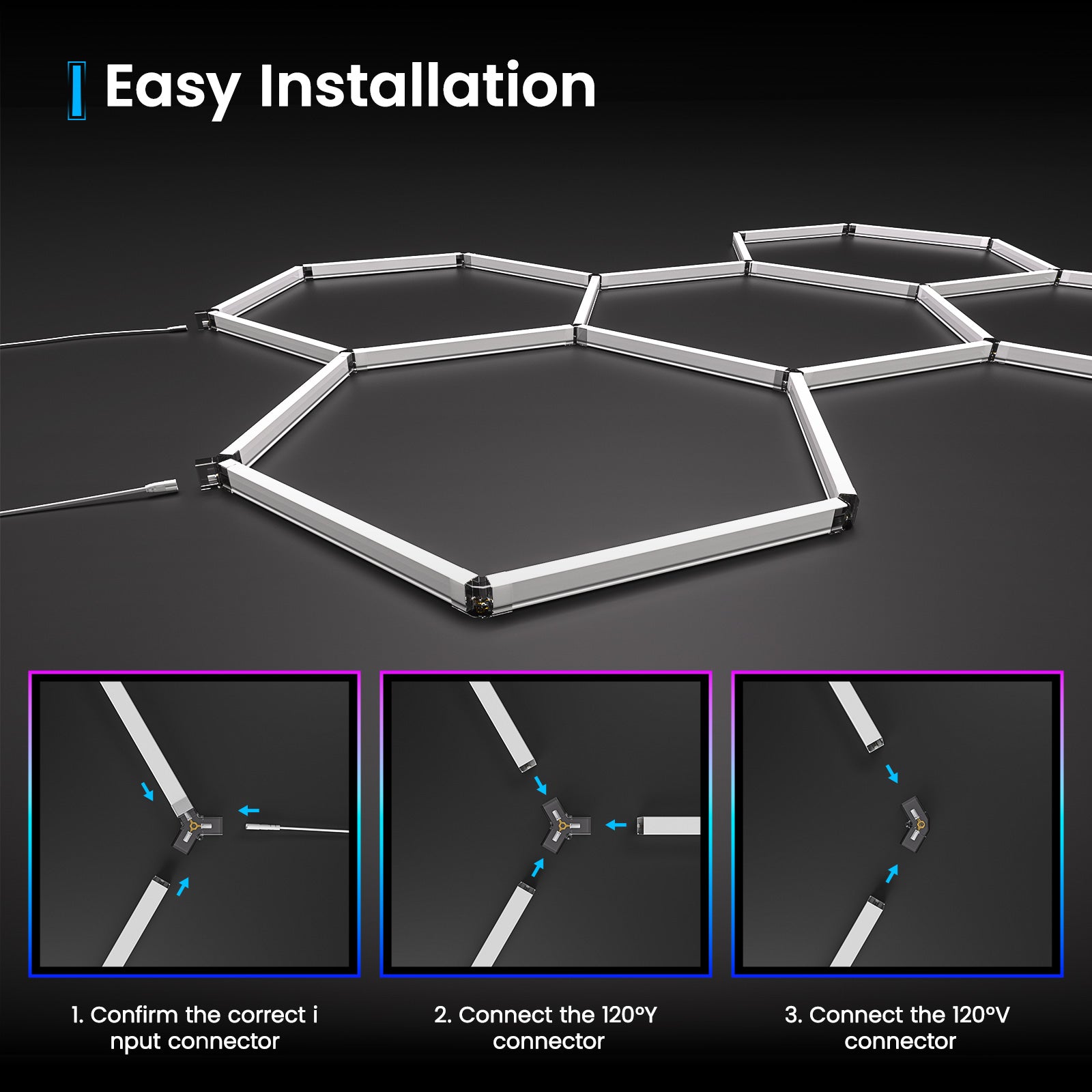 RGB Hexagon LED Lights - Easy Installation