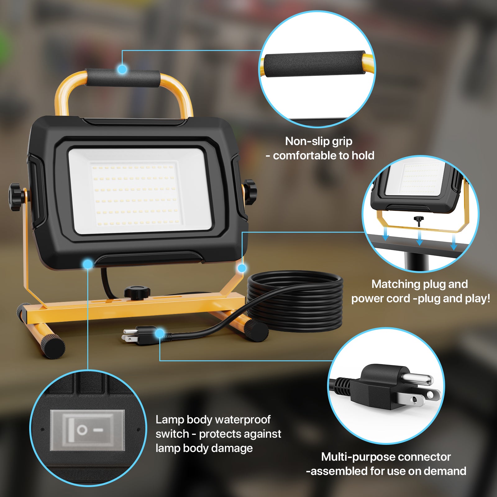 Hyperlite 50W LED Work Light with features shown