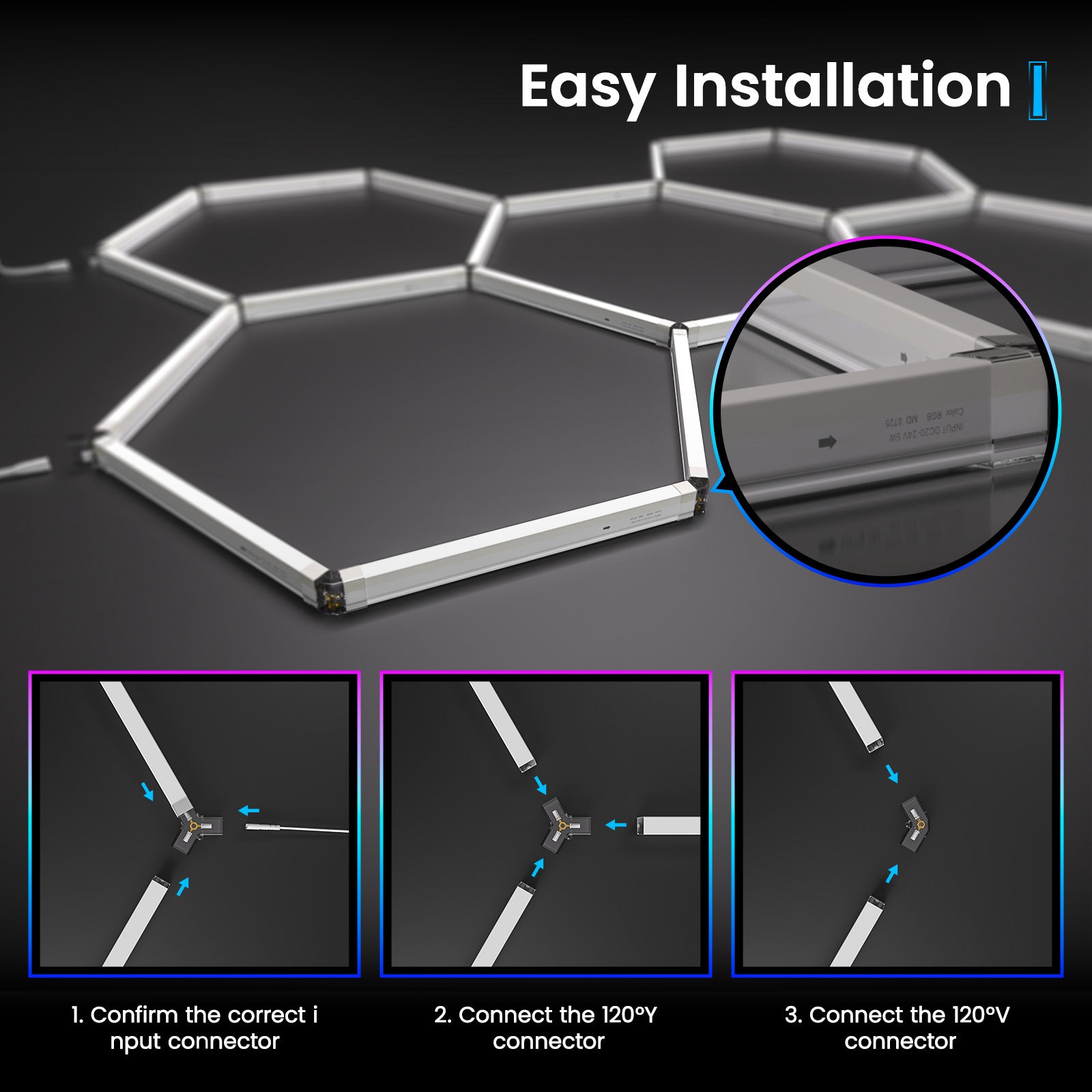 RGB Hexagon LED Lights - Easy Installation