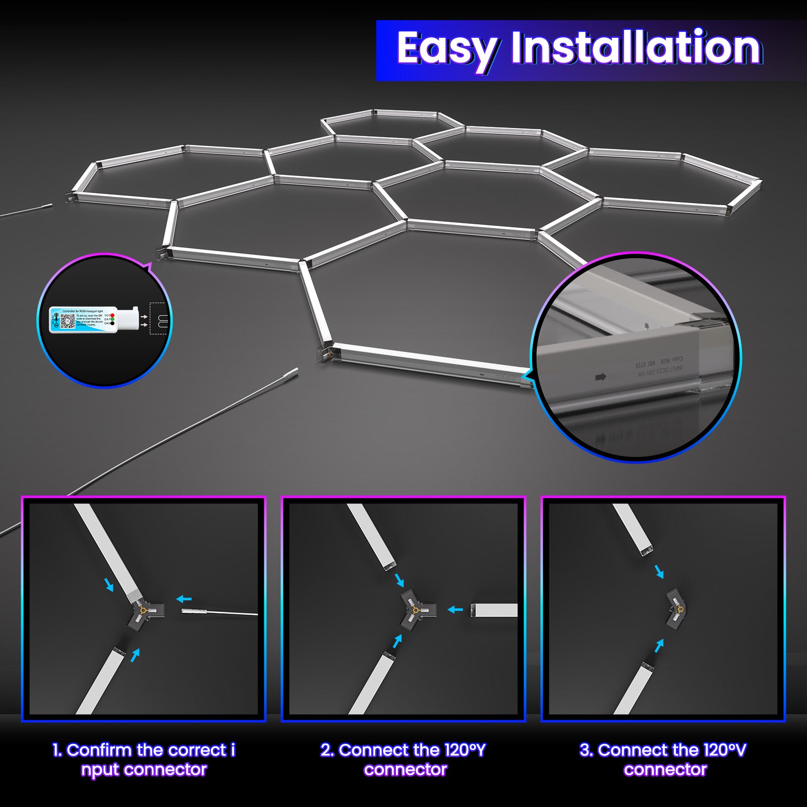 Hyperlite RGB Gradient Hexagon Garage Lights