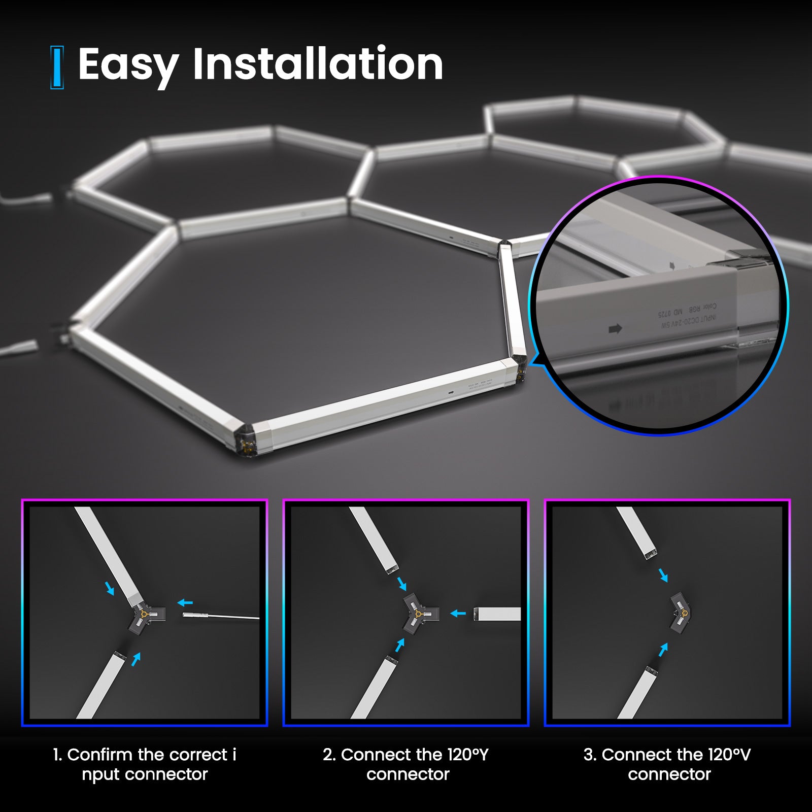 RGB Hexagon LED Lights - Easy Installation