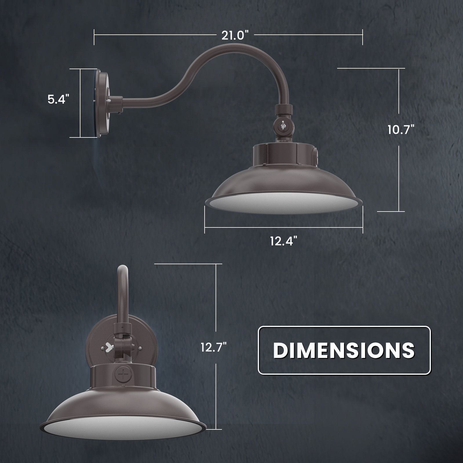LED Gooseneck Barn Light Outdoor Dimensions