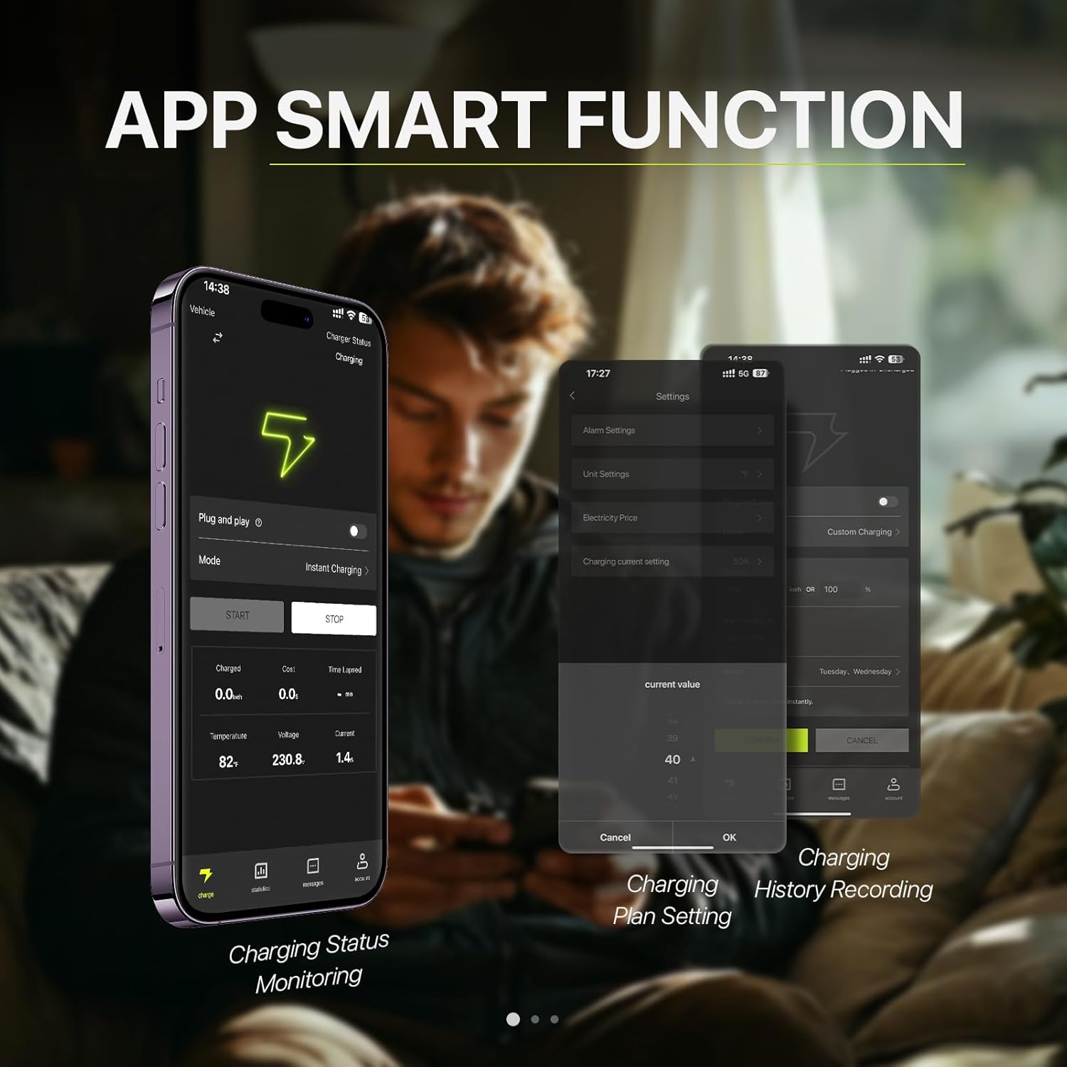 Smart EV charger with motion display