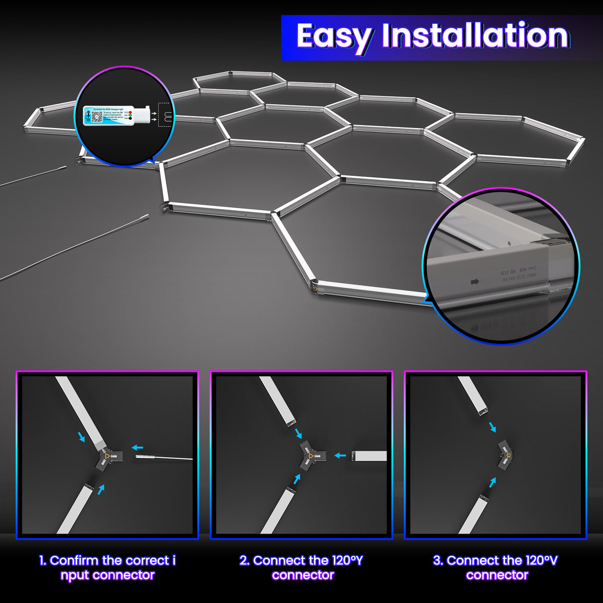 Hyperlite RGB Gradient Hexagon Garage Lights