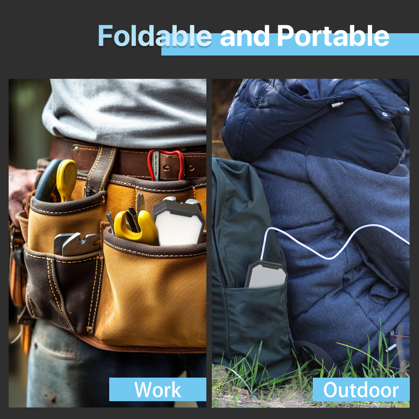 Foldable and portable rechargeable work light - Hyperlite