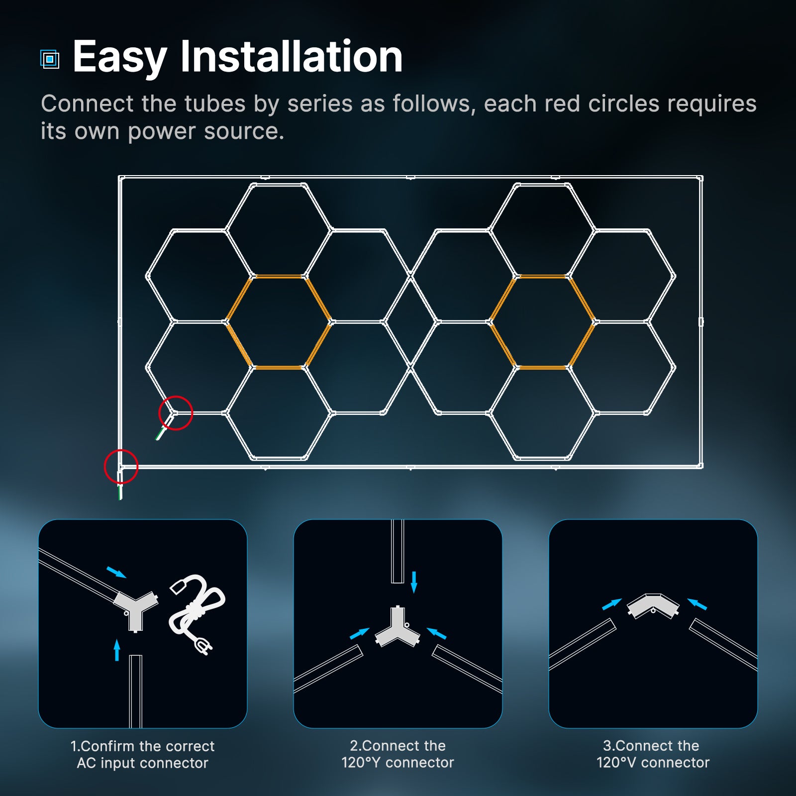 8x13ft bordered hexagon light installation