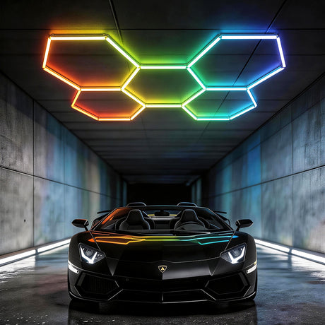Hyperlite RGB hexagon garage lights