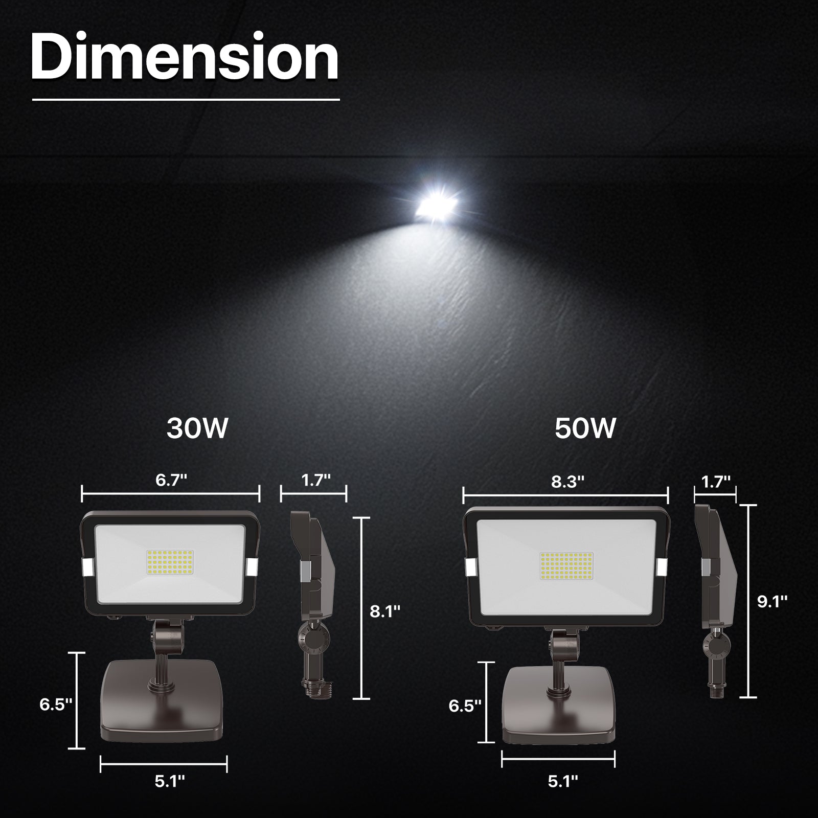Hyperlite Mars Series LED Flood Light Dimensions