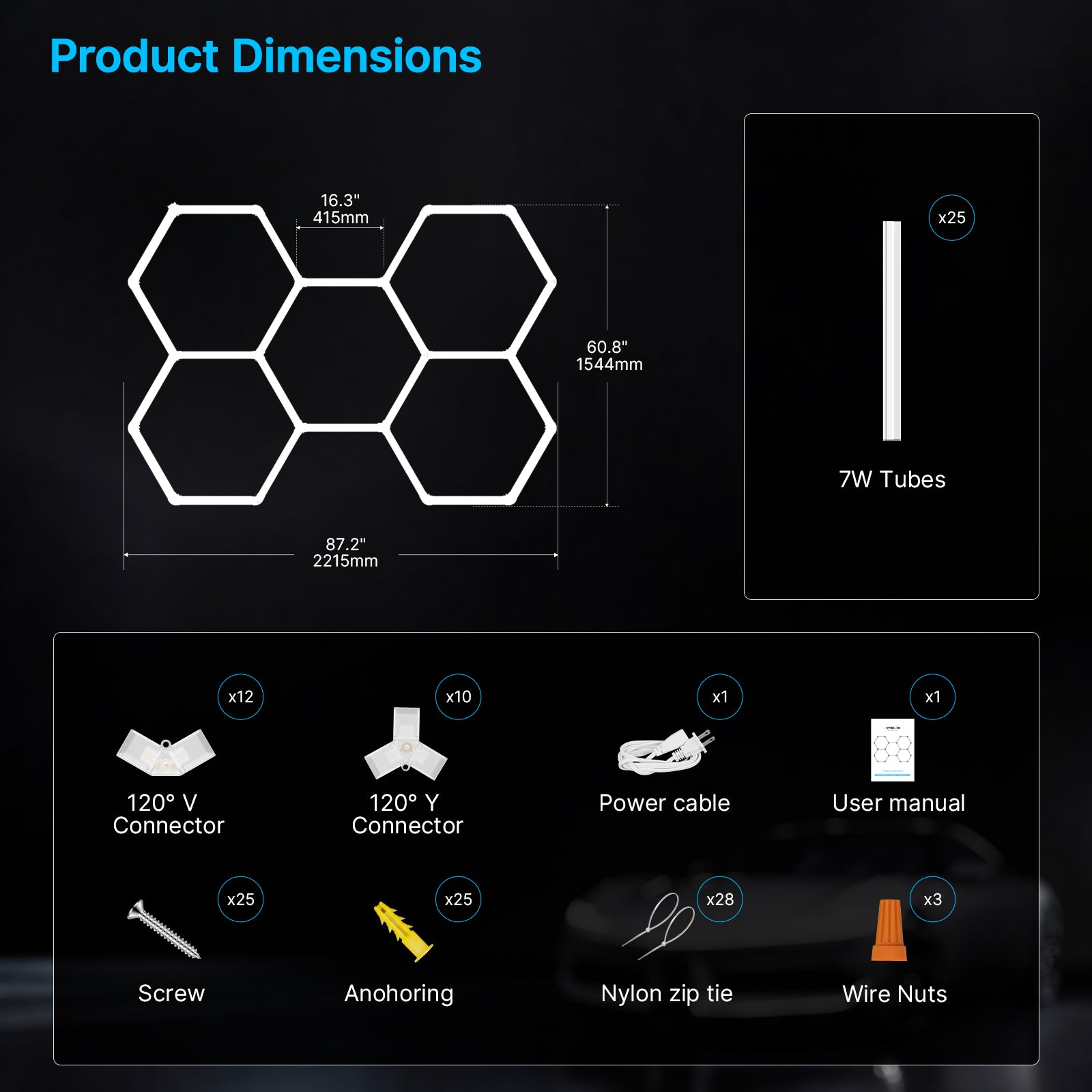 Dimmable Hyperlite Hexagon Garage Lights Gen 2 - 5 Grid (7.3 x 5.1 ft)