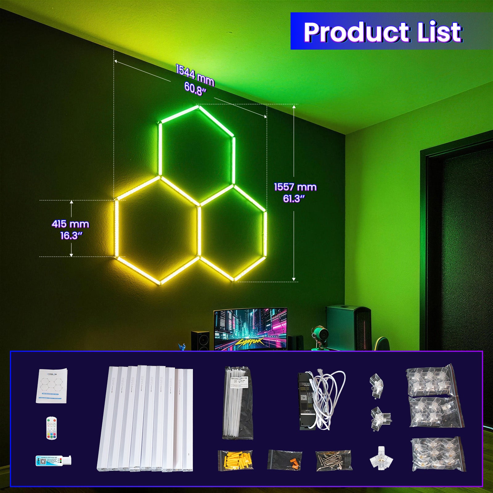Hyperlite RGB Gradient Hexagon Garage Lights