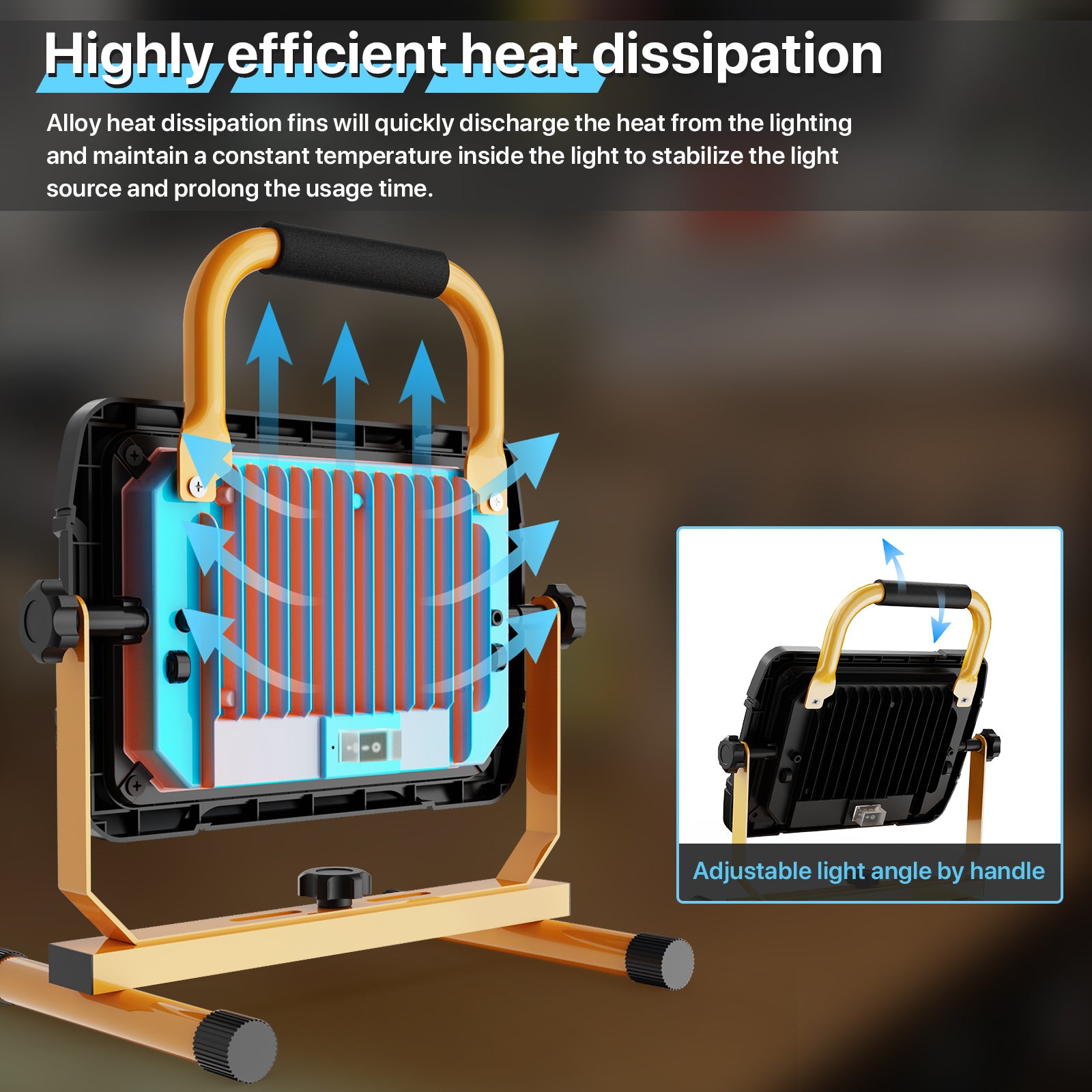 Hyperlite LED work light heat dissipation and adjustable handle