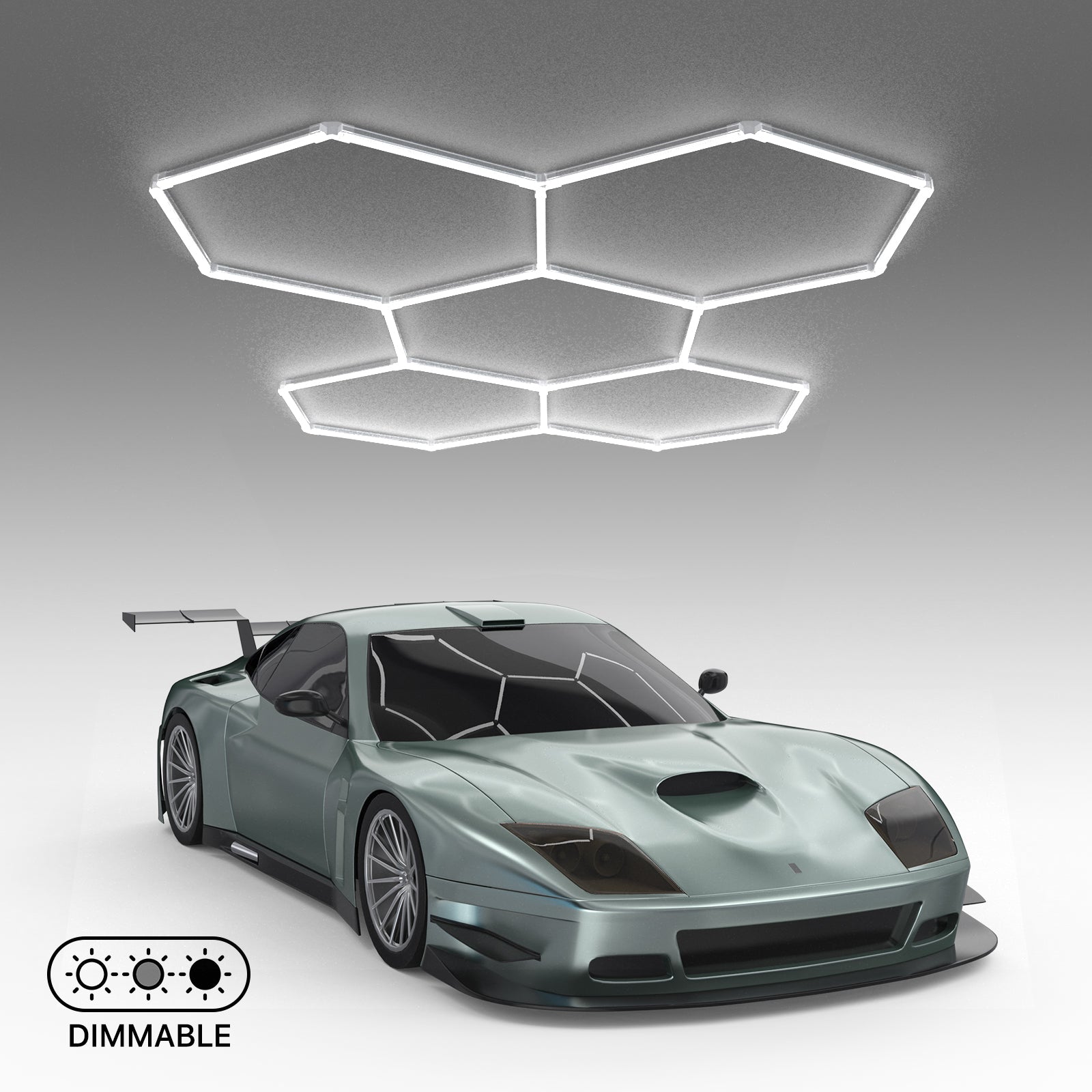 Dimmable Hyperlite Hexagon Garage Lights 5 Grids and Car
