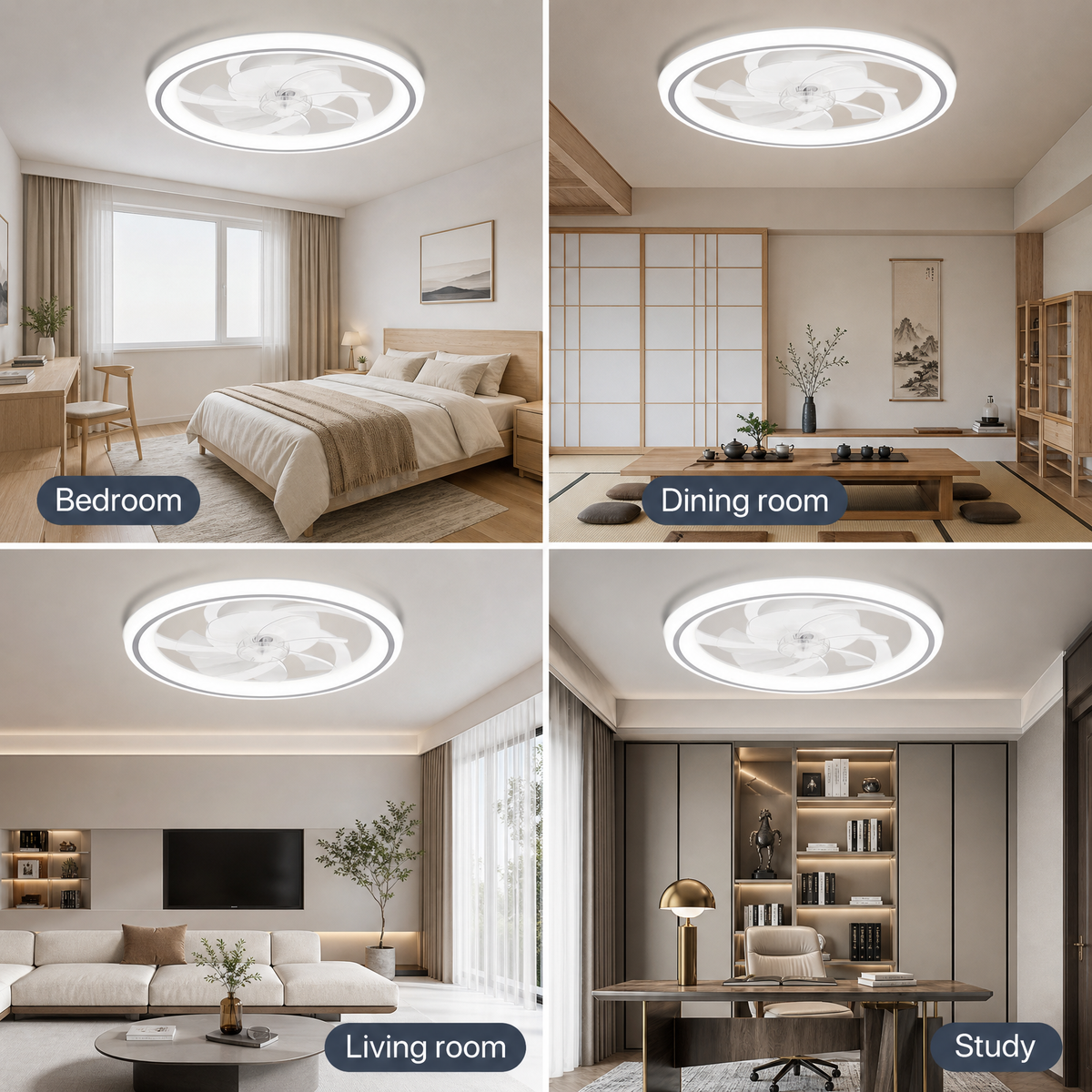 20" Smart LED Ceiling Fan – App/Remote, 6 Speeds, 3 CCT, Dimmable, Night Mode & Timer, Flush Mount