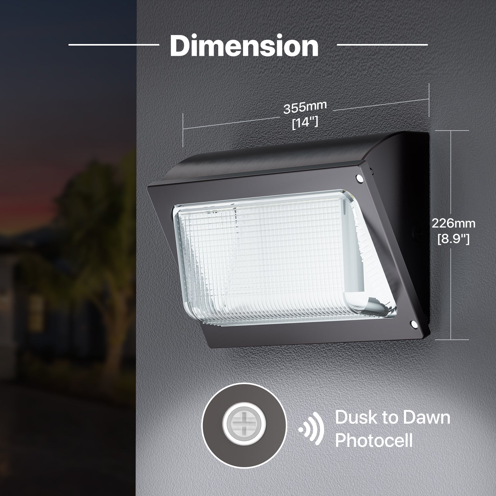 Oval Series Wall Pack Light Dimensions and Dusk to Dawn Photocell