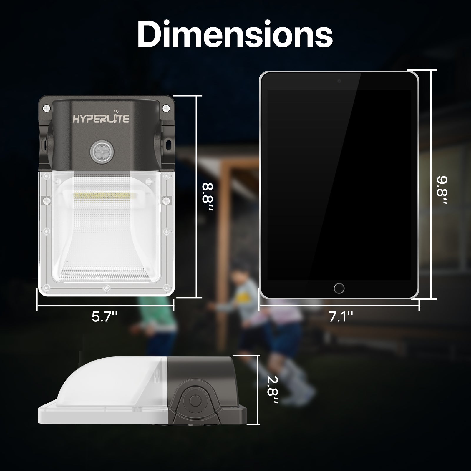 Hyperlite Mini Wall Pack Light Dimensions Compared to Tablet