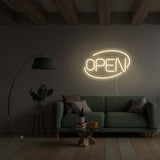 Warm white Open Neon Sign Light in dark