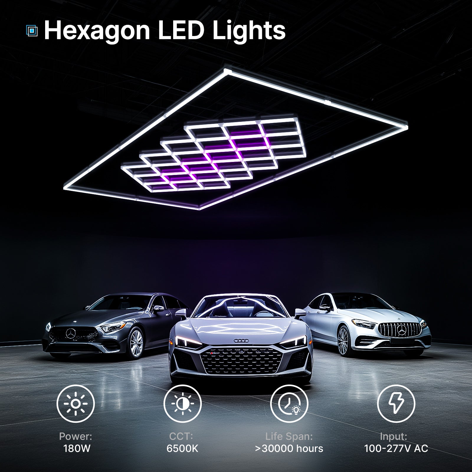Vibrant Hyperlite hexagon lighting