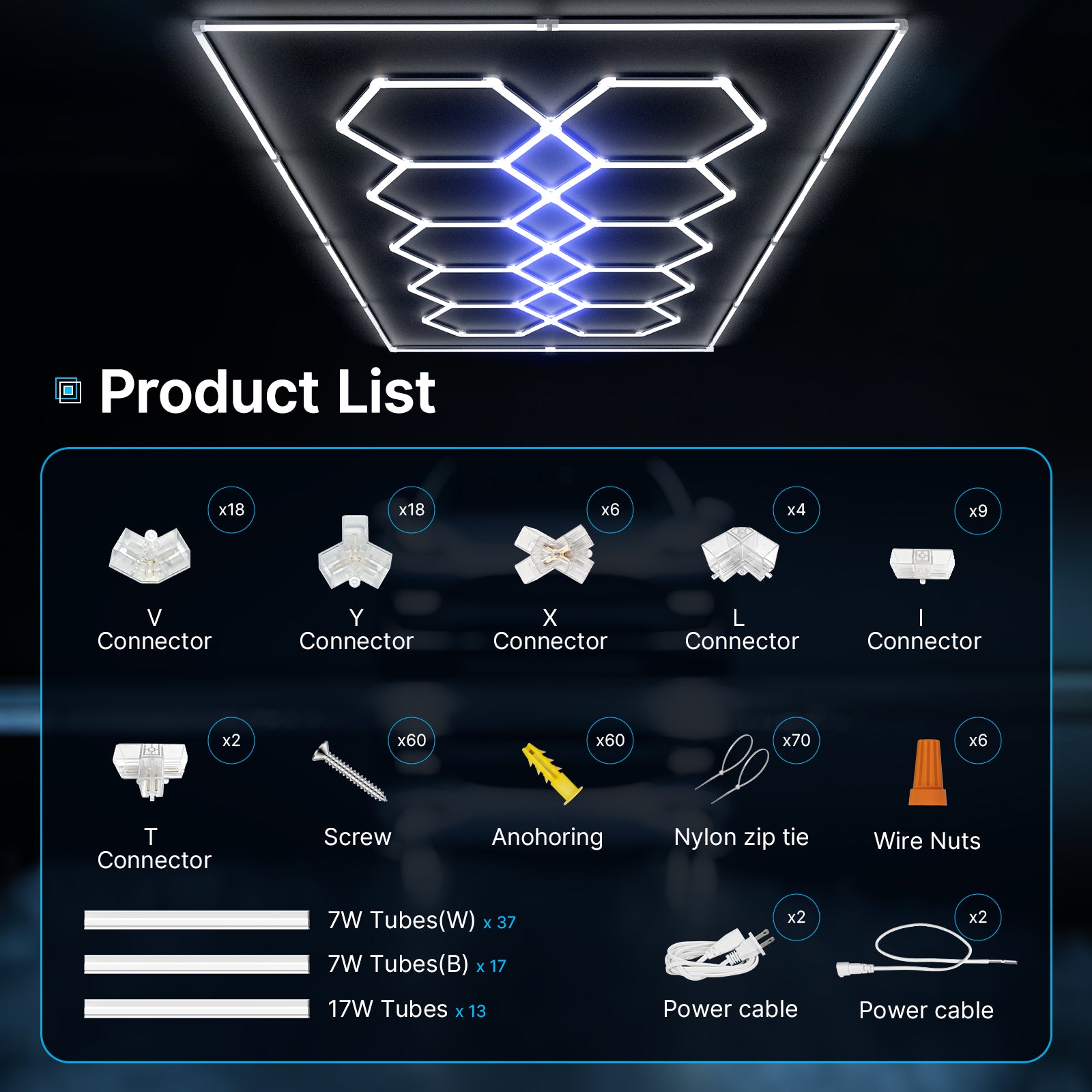 Hex garage LED lights