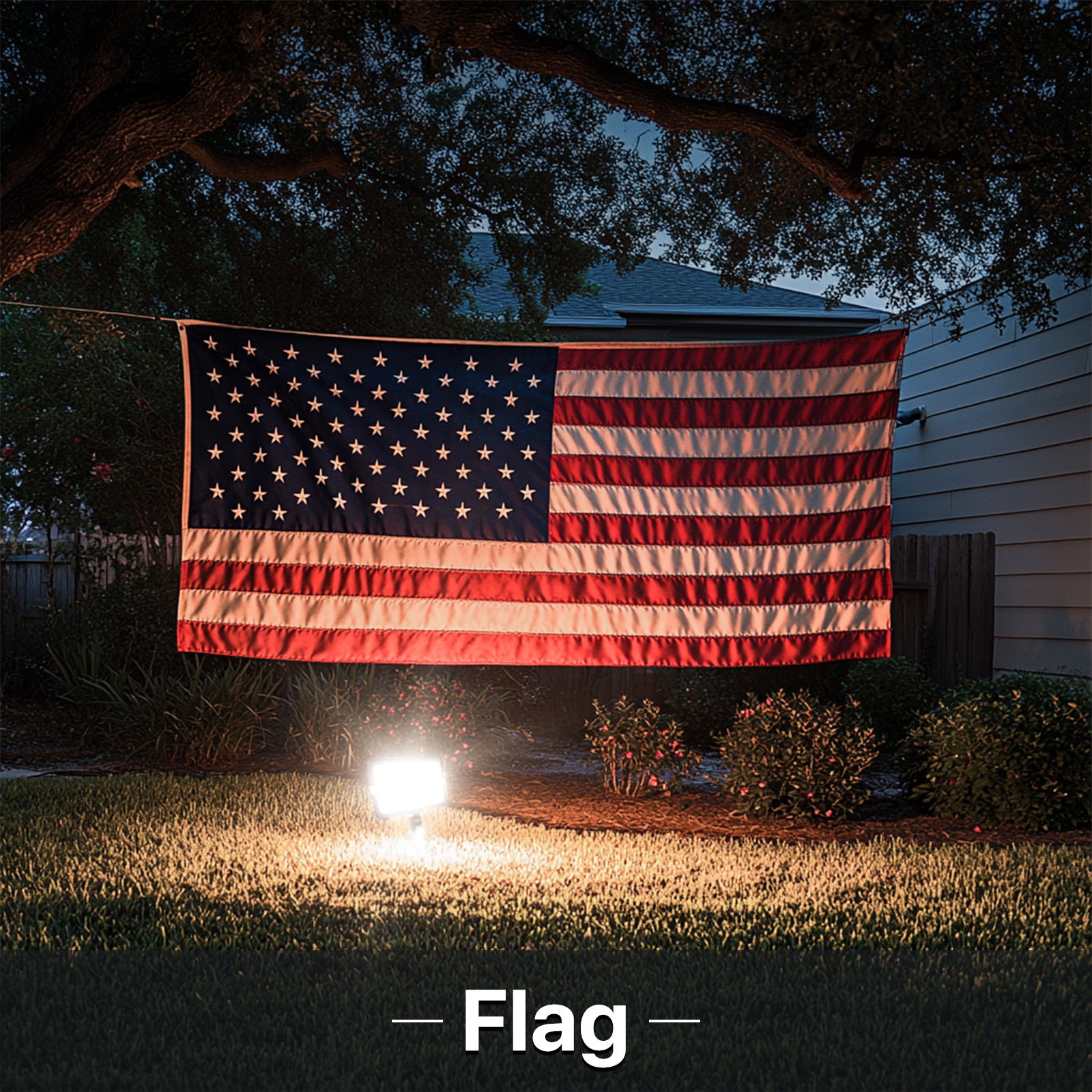 American flag illuminated by Hyperlite LED flood light
