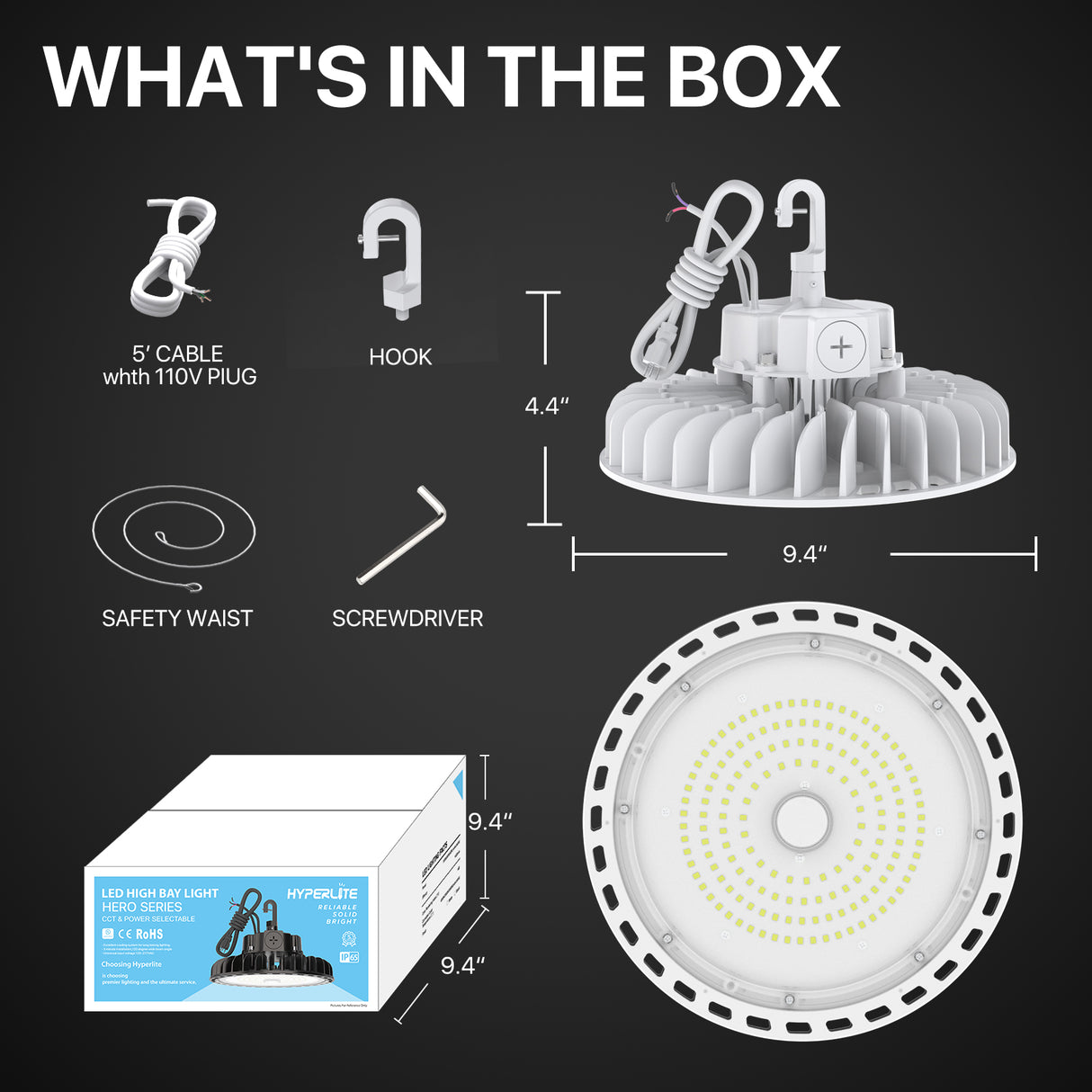 Hyperlite LED High Bay Light Box Contents
