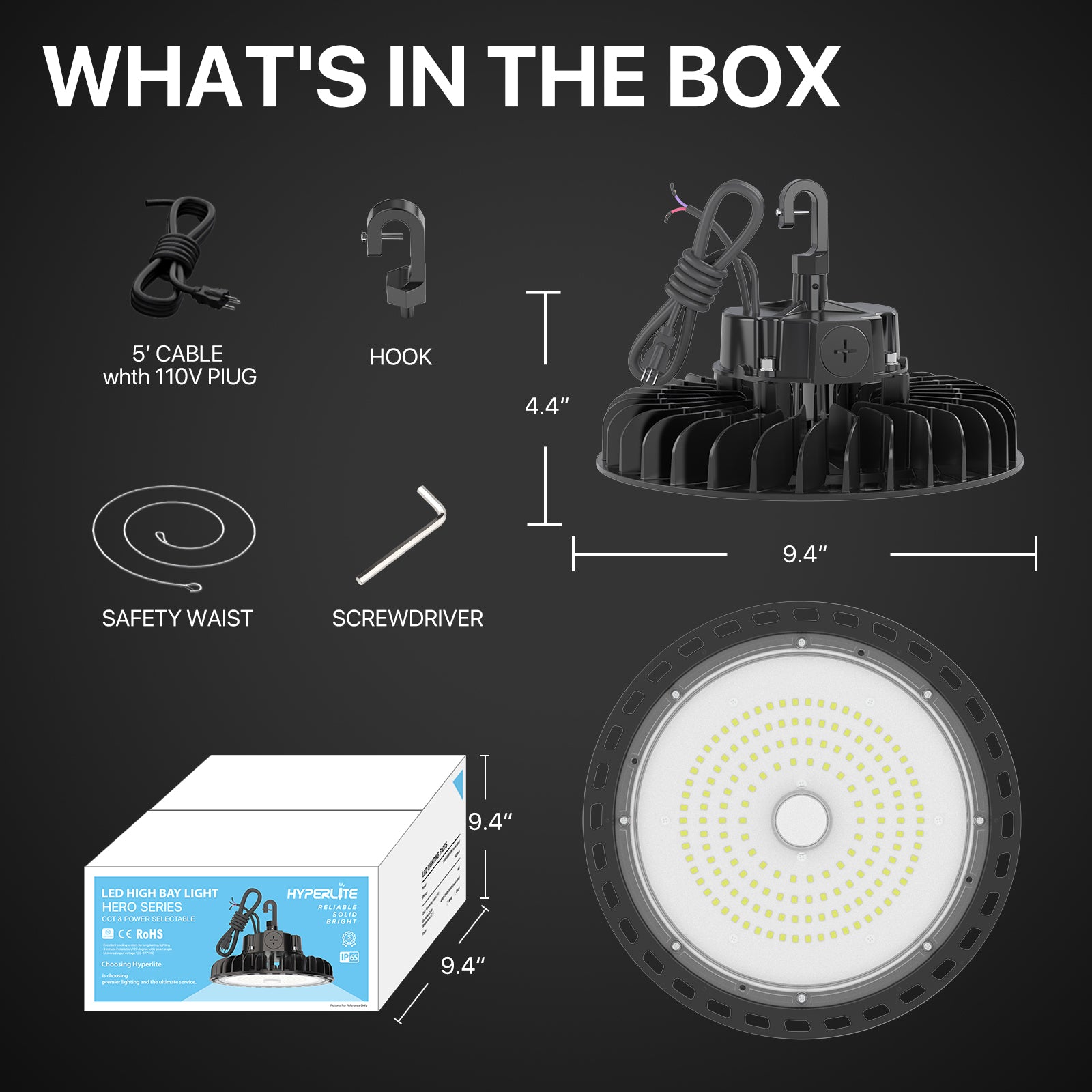 Hyperlite LED High Bay Light Box Contents