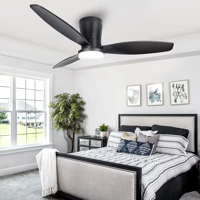 24" Low-Profile Black Ceiling Fan – Remote, Noiseless, 3000K-6500K Dimmable, 6 Speeds, Indoor/Outdoor