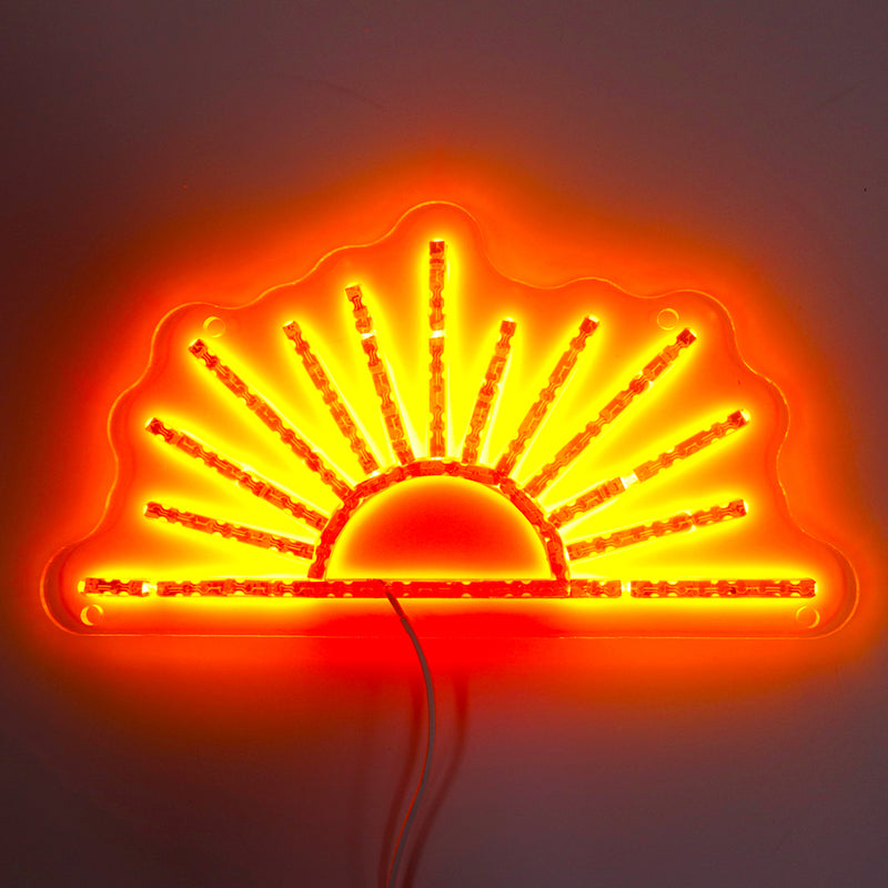 Glowing neon sunrise LED light fixture for home decor