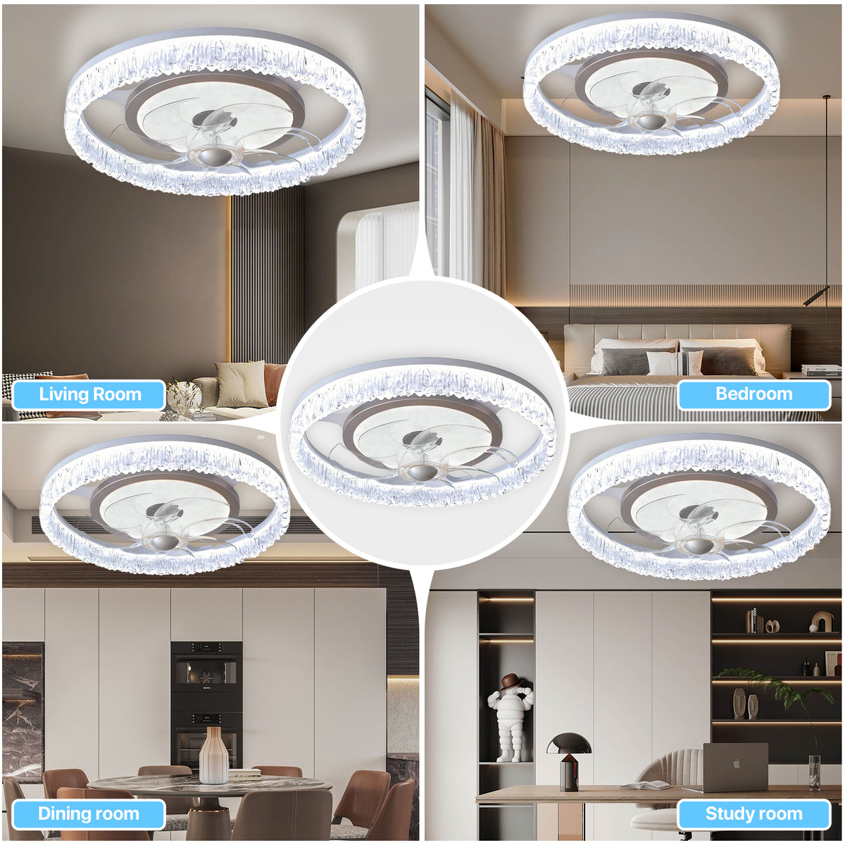 Flush-Mount LED Ceiling Fan with Light – Remote, 3-Color CCT, 6 Speeds