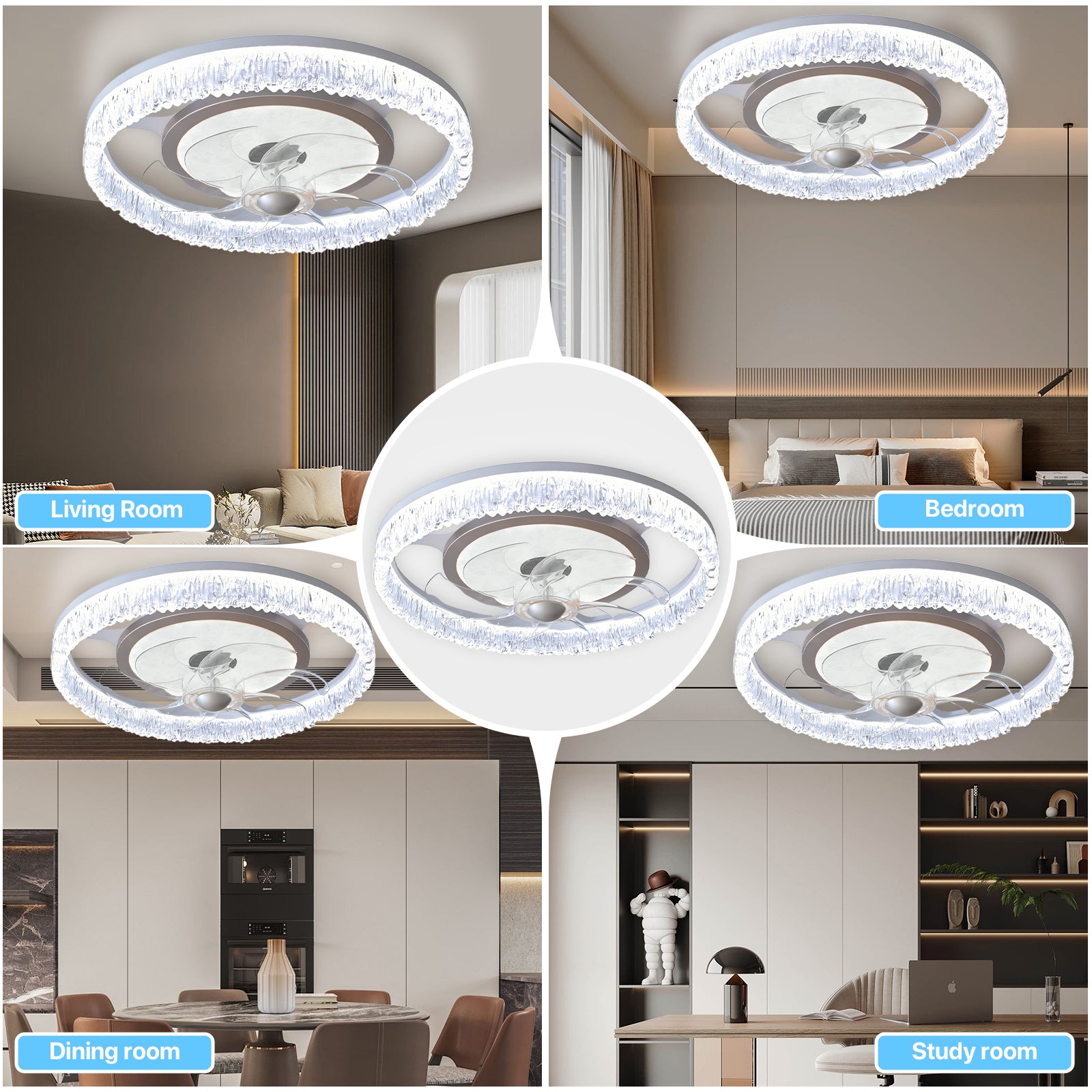 Flush-Mount LED Ceiling Fan with Light – Remote, 3-Color CCT, 6 Speeds