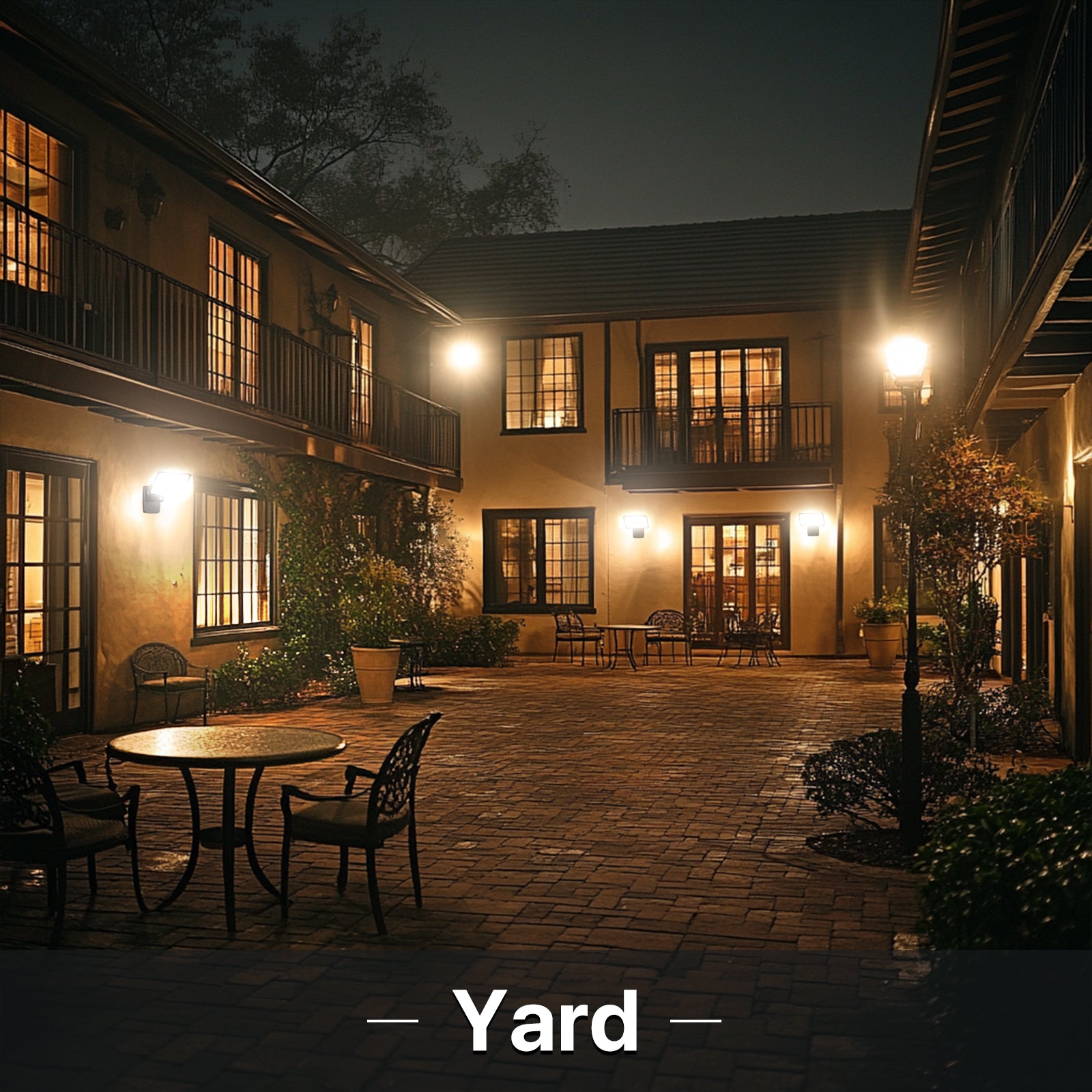 Yard illuminated with Hyperlite LED flood lights