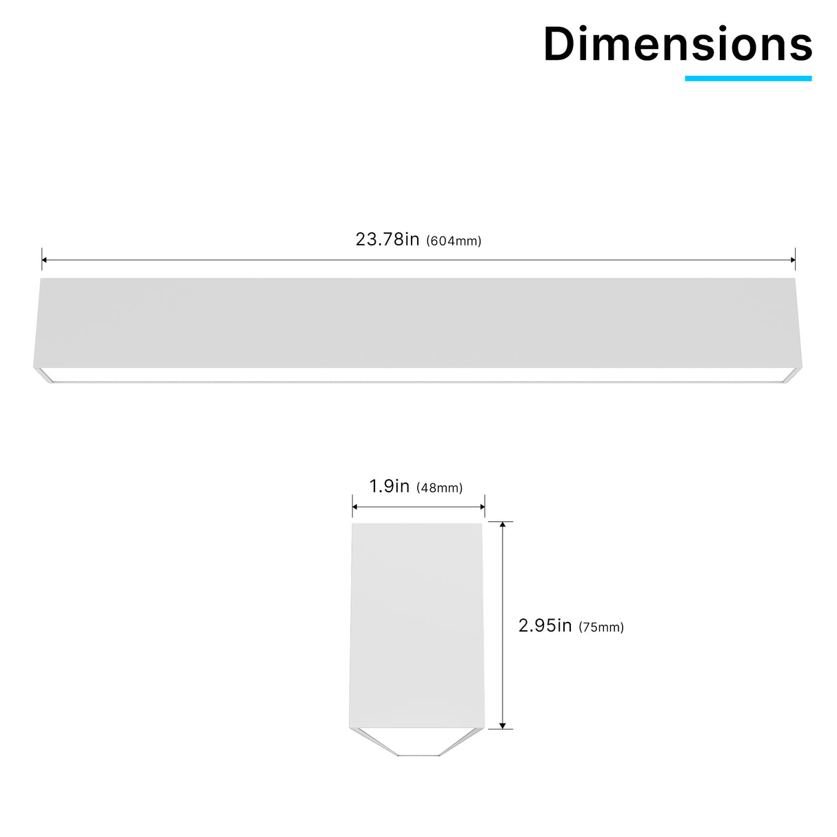 LED Linear Light-HPLSL03 Series-2ft dimensions showing fixture size and mounting specifications