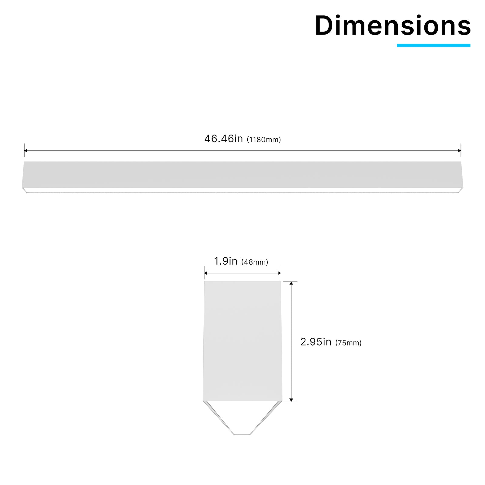 LED Linear Light-HPLSL03 Series-4ft dimensions showing fixture length, size specifications, and mounting details