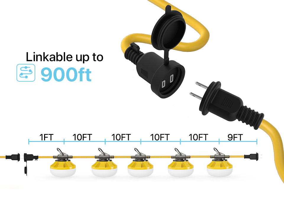 The portable work light can be linked to up to 900ft.