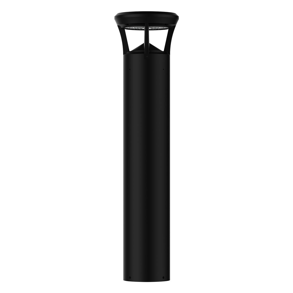 Black finish LED bollard light with flat top for pathways, parks, and landscape lighting