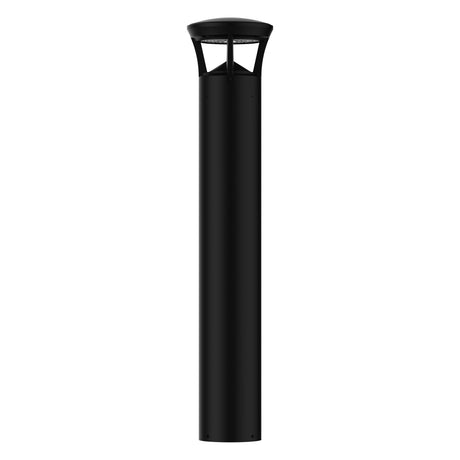 Black finish LED bollard light with crowned top for pathways, parks, and landscape lighting