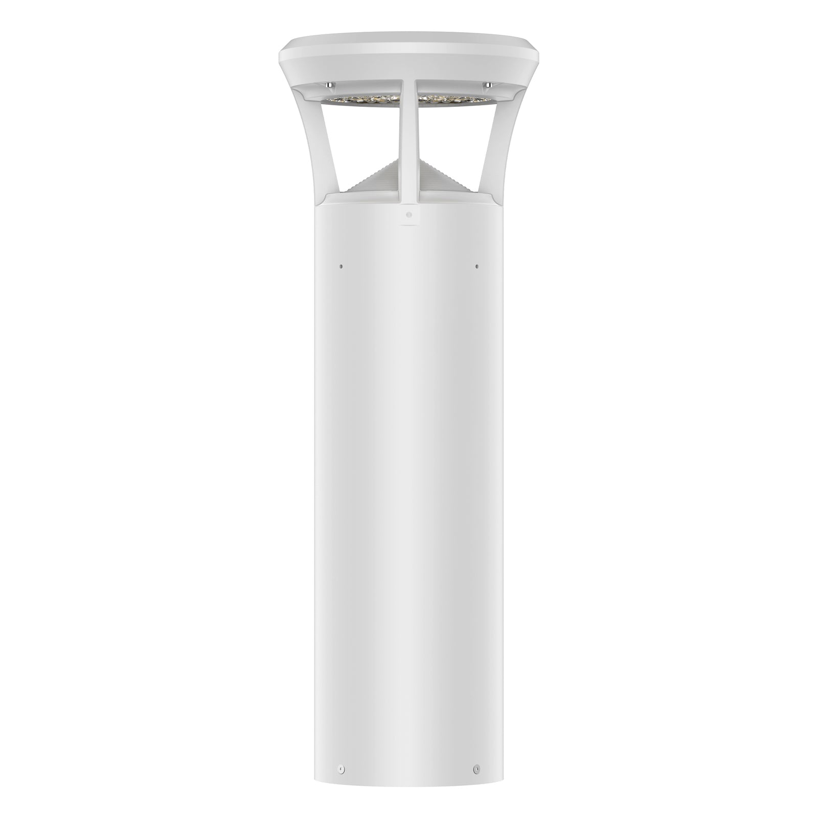 White finish LED bollard light with flat top for pathways, parks, and landscape lighting
