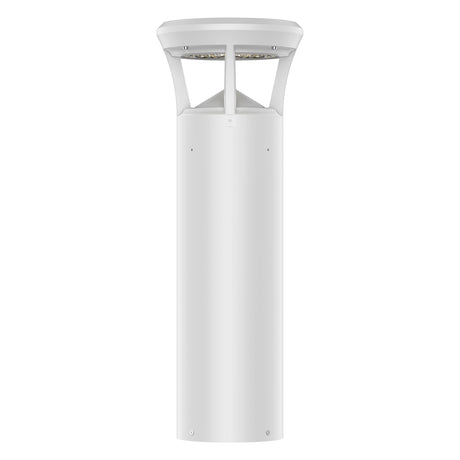 White finish LED bollard light with flat top for pathways, parks, and landscape lighting