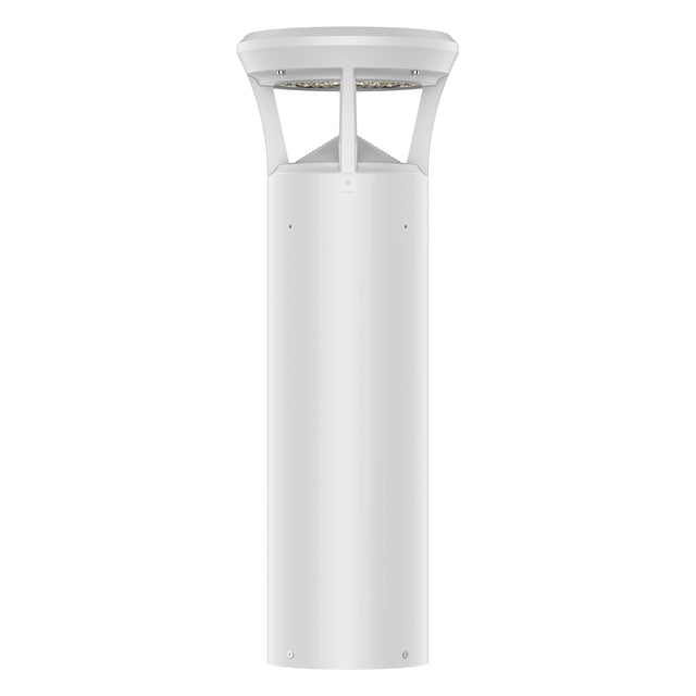 White finish LED bollard light with flat top for pathways, parks, and landscape lighting