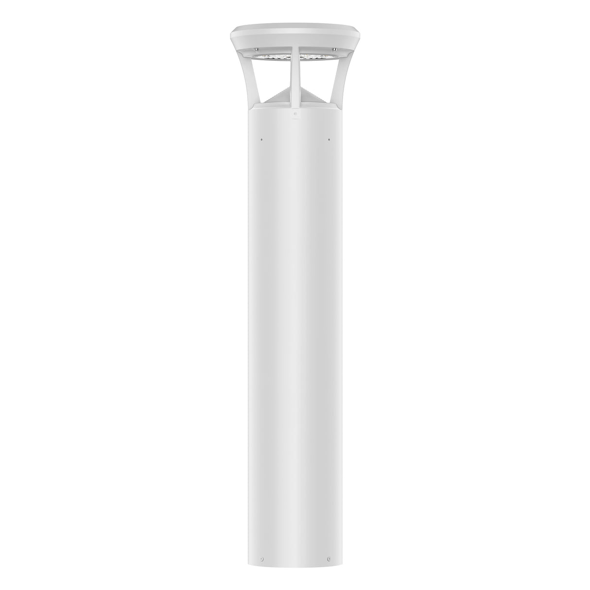 White finish LED bollard light with flat top for pathways, parks, and landscape lighting
