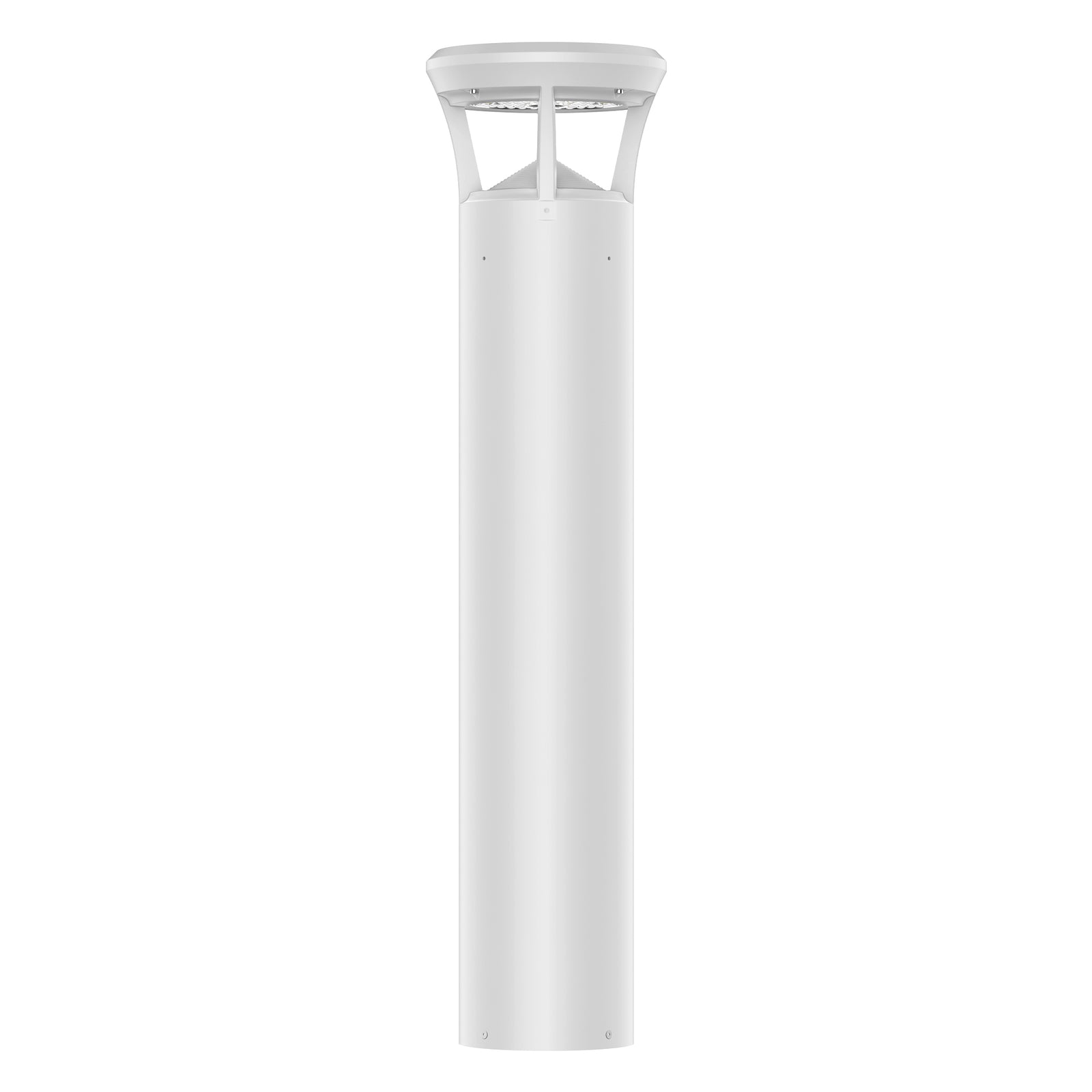 White finish LED bollard light with flat top for pathways, parks, and landscape lighting