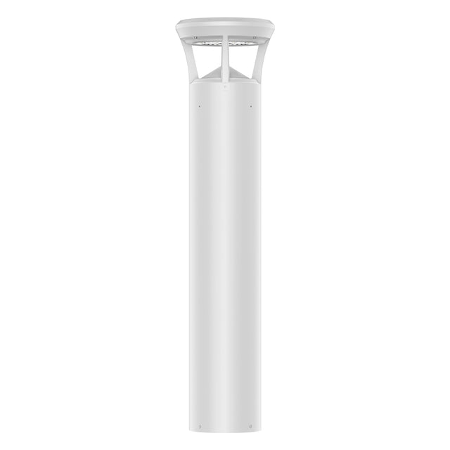 White finish LED bollard light with flat top for pathways, parks, and landscape lighting