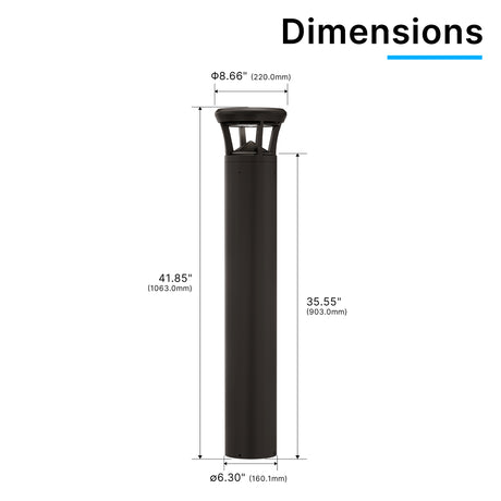 Dimension drawing of LED bollard light with flat top