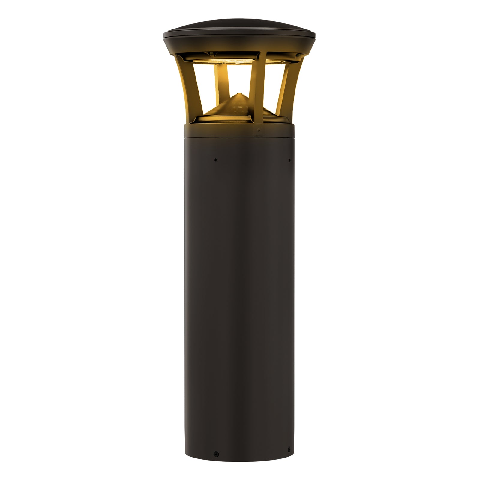 LED bollard light with crowned top and amber light for outdoor landscape lighting