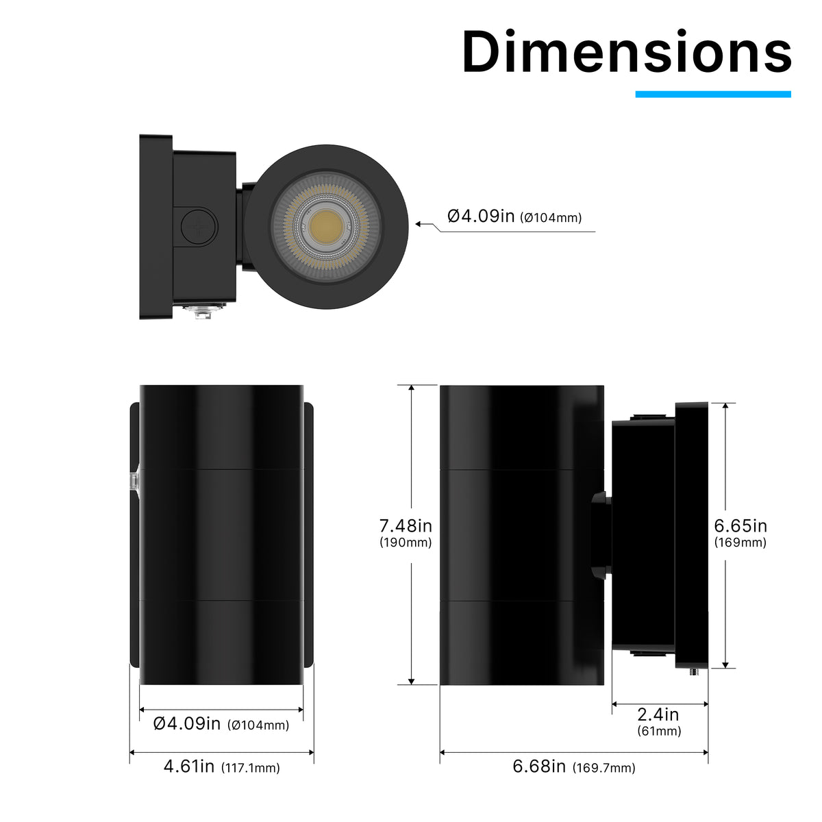 LED Wall Sconce Light - HPCL01 Series-36W dimensions showing fixture size and mounting specifications