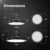 Dimensions of 105W and 155W EC led shop light.