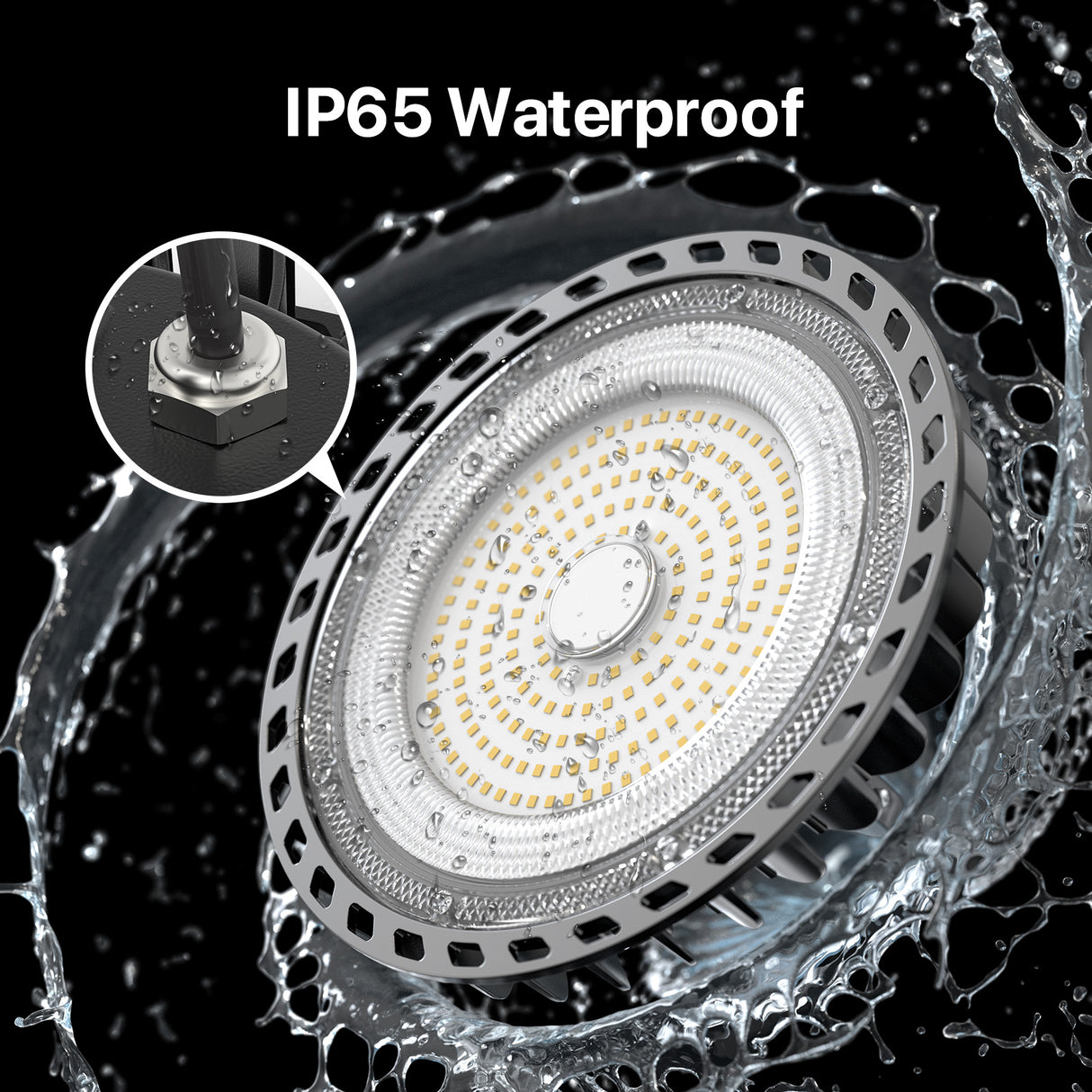 EC LED high bay light is IP65 rated waterproof.