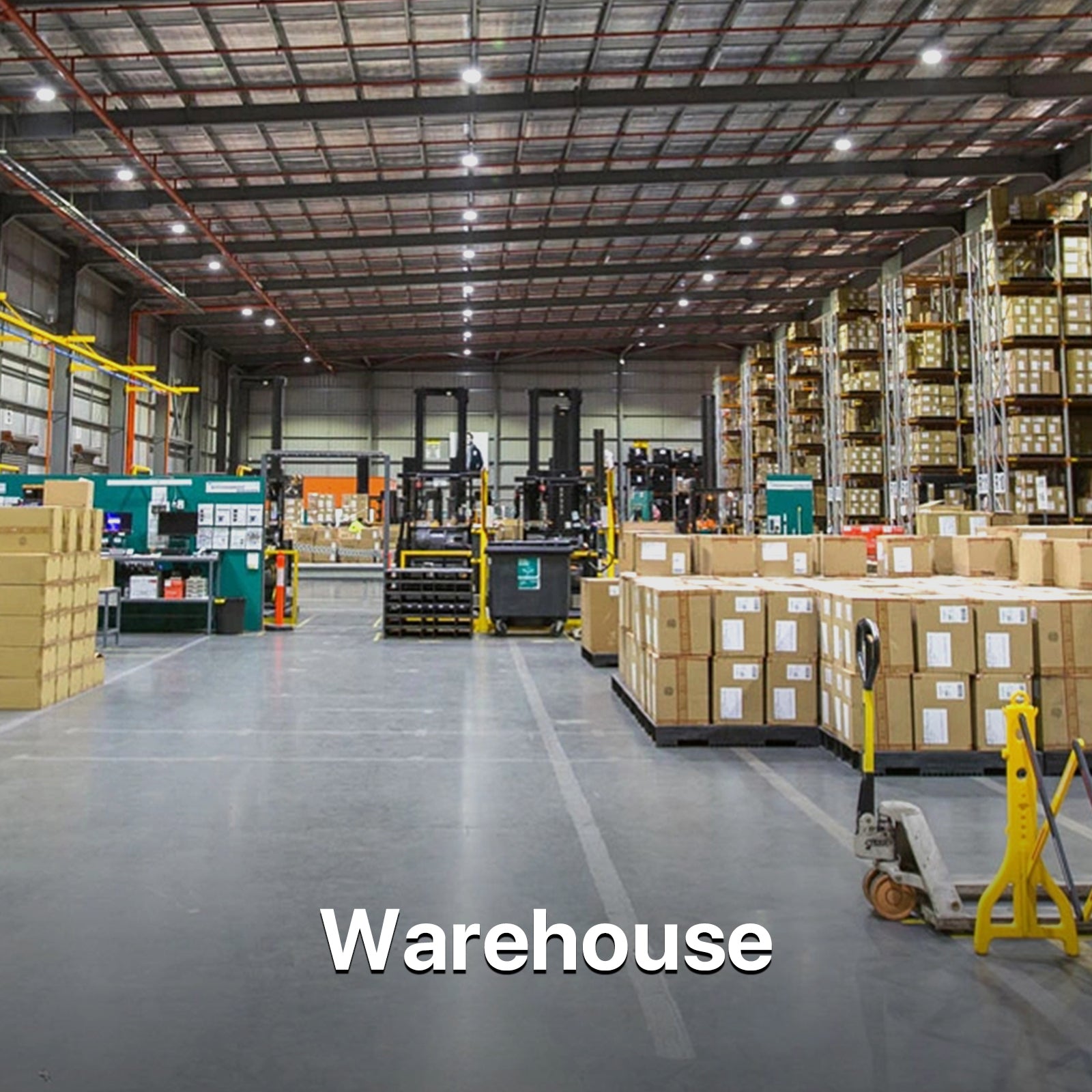 Warehouse illuminated by HYPERLITE LED high bay lights