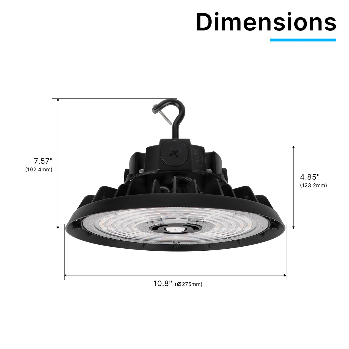 HBG-B-150W-200W black LED UFO high bay light dimension drawing