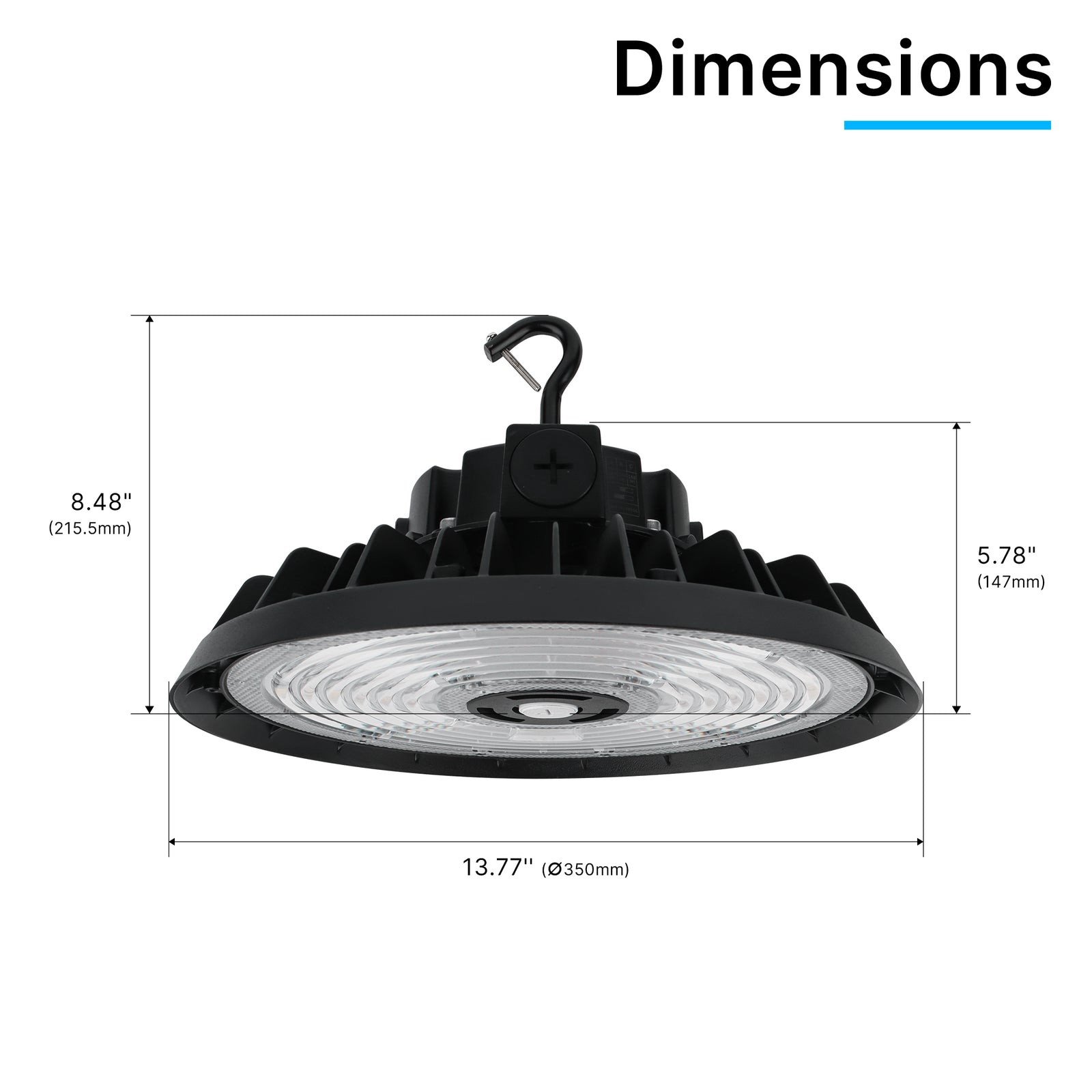 HBG-B-320W black LED UFO high bay light dimension drawing